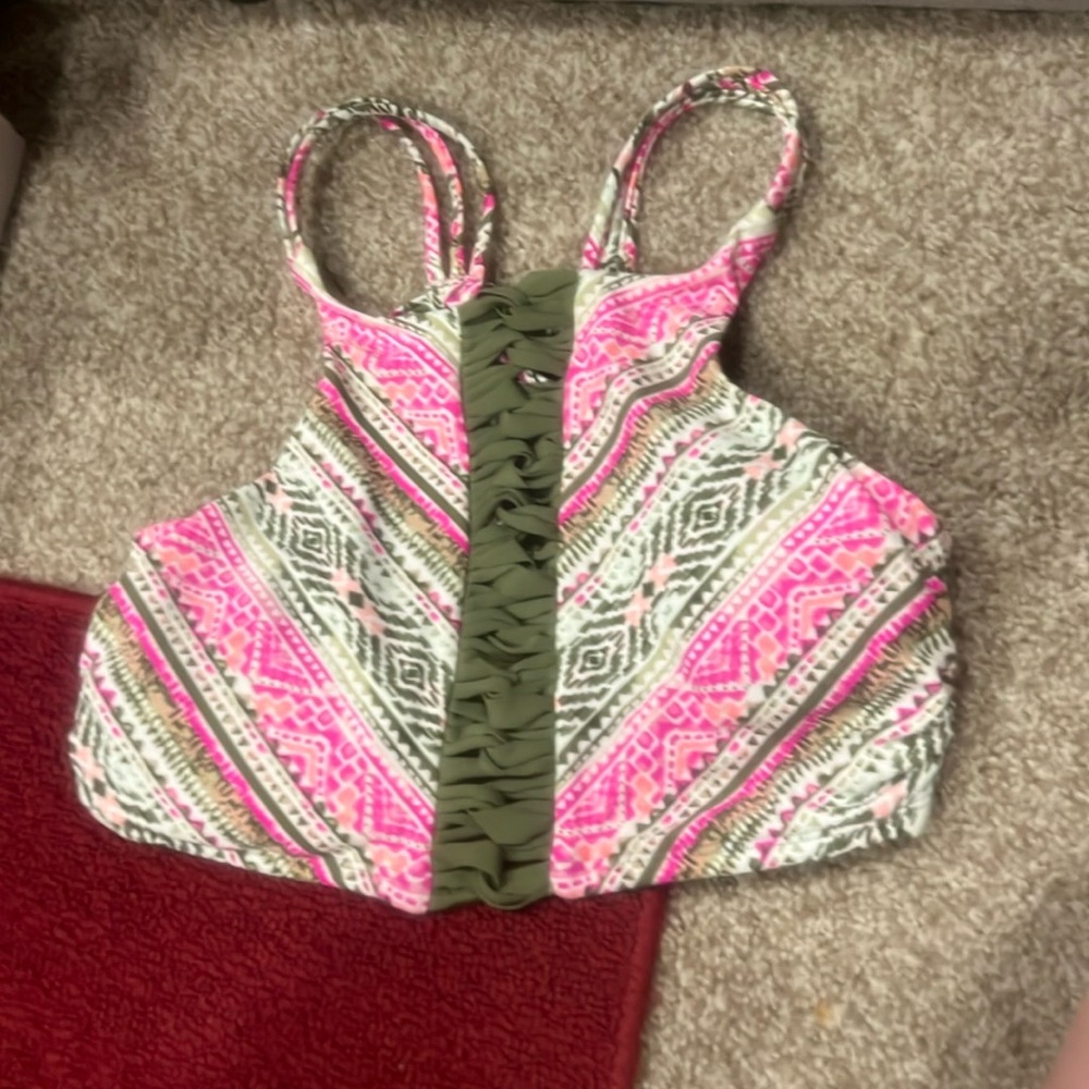 Green /pink bikini top size s